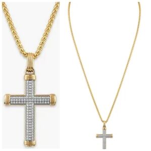 Esquire Goldtone Ion-Plated Stainless Steel & White 0.5 TCW Diamond Cross